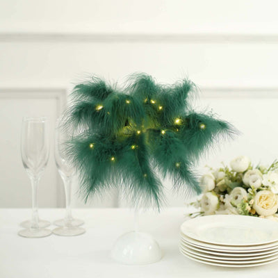 Cordless Table Lamp 15" LED Feather Design Hunter Emerald Green - Battery Operated Desk Light