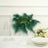 Decorative green feather tree with lights on a dining table setting.