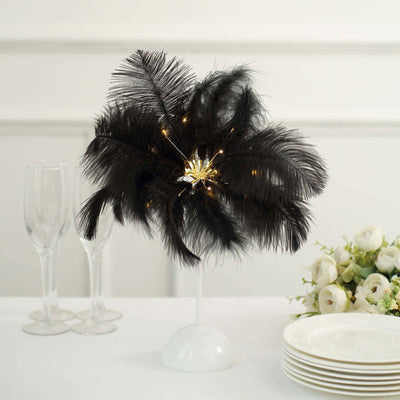 Cordless Table Lamp 15" LED Ostrich Feather Design Black - Battery Operated Wedding Desk Light
