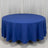 Round blue tablecloth draped over a circular table.