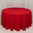 Red round tablecloth on a white surface, draping to the floor.