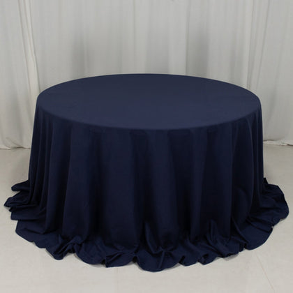 Cotton Blend Round Tablecloth 132" Navy Blue - Wrinkle-Resistant Finish Seamless Table Cover