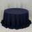Round navy tablecloth with elegant draping.