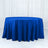 Blue round tablecloth on a white backdrop.