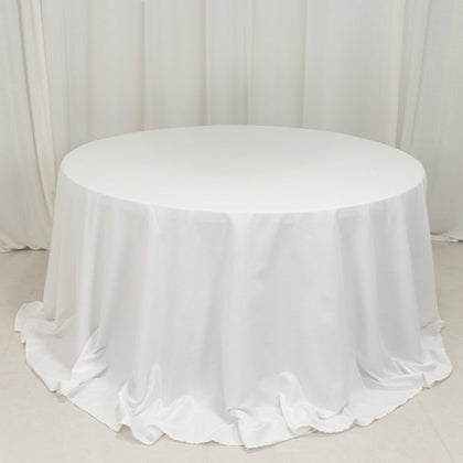 Cotton Blend Round Tablecloth 132" White - Wrinkle-Resistant Finish Seamless Table Cover for Banquets and Gatherings