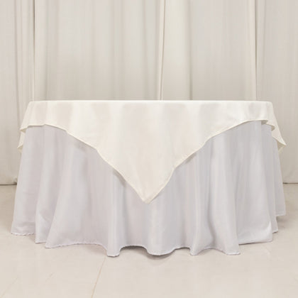 Cotton Blend Square Table Overlay 70"x70" Ivory with Wrinkle-Resistant Tablecloth Topper