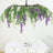 Artificial hanging flower arrangement with purple and white blooms
