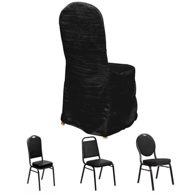Crinkle Crushed Taffeta Banquet Chair Cover Black - Reusable Slipcover