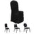 Black chair cover for event seating, showcasing various chair styles.