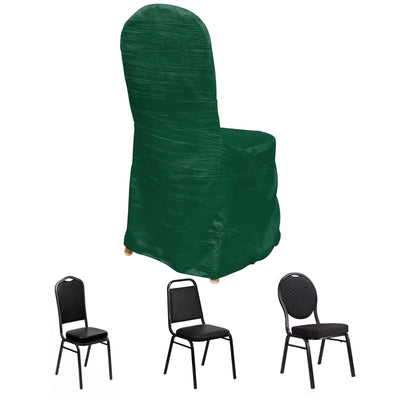 Crinkle Crushed Taffeta Banquet Chair Cover Hunter Emerald Green - Reusable Slipcover