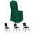 Green chair cover with three types of black chairs in a studio setting.