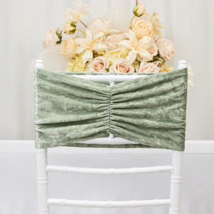 5 Pack Crushed Velvet Chair Sashes Sage Green, Wide Ruffle Style Textured Decorative Chair Bands - 8"x15"