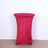 Red stretch table cover on a round table against a white background.