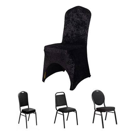 Crushed Velvet Spandex Stretch Banquet Chair Cover 190GSM Black - Fitted with Foot Pockets