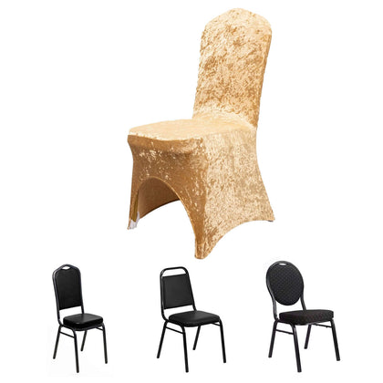 Crushed Velvet Spandex Stretch Banquet Chair Cover 190GSM Champagne - Fitted with Foot Pockets