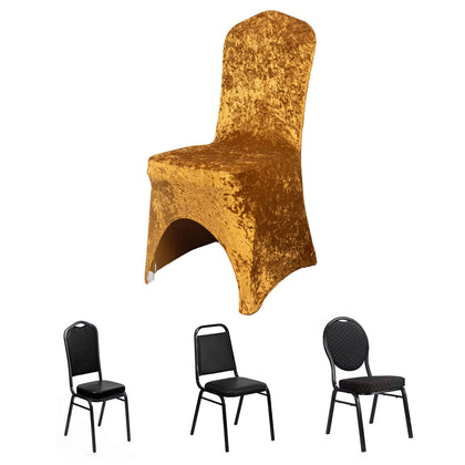 Crushed Velvet Spandex Stretch Banquet Chair Cover 190GSM Gold - Fitted with Foot Pockets