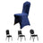 Elegant navy blue chair cover with three black chairs below.