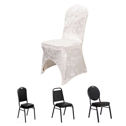 Crushed Velvet Spandex Stretch Banquet Chair Cover 190GSM White - Fitted Slipcover with Foot Pockets for Weddings
