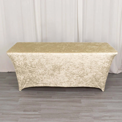 Crushed Velvet Stretch Rectangular Table Cover 6ft Beige - Wrinkle-Free Tablecloth