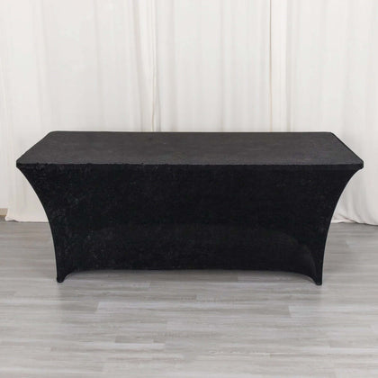 Crushed Velvet Stretch Rectangular Table Cover 6ft Black - Wrinkle-Free Tablecloth