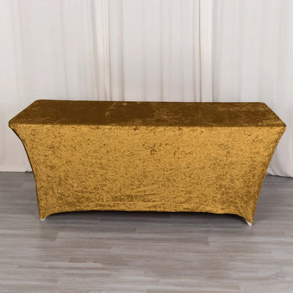 Crushed Velvet Stretch Rectangular Table Cover 6ft Gold - Wrinkle-Free Tablecloth