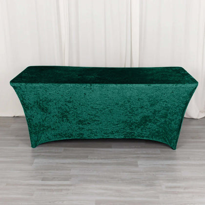 Crushed Velvet Stretch Rectangular Table Cover 6ft Hunter Emerald Green - Wrinkle-Free Tablecloth