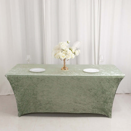 Crushed Velvet Stretch Rectangular Table Cover 6ft Sage Green - Wrinkle-Free Tablecloth