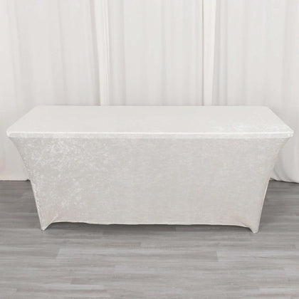 Crushed Velvet Stretch Rectangular Table Cover 6ft White - Wrinkle-Free & Fitted Tablecloth