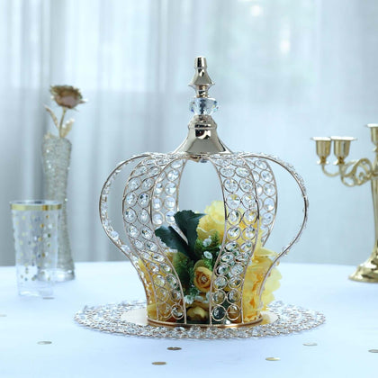 Crystal-Bead Royal Crown Cake Topper 14" Metallic Gold - Reusable Cake Centerpiece Decor for Royal-Themed Baby Showers Sweet 16 Cakes & Event Centerpieces