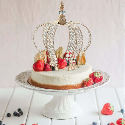 Crystal-Bead Royal Crown Cake Topper 16" Metallic Gold - Dazzling Cake Centerpiece Decor for Luxurious Birthdays Receptions & Romantic Celebrations