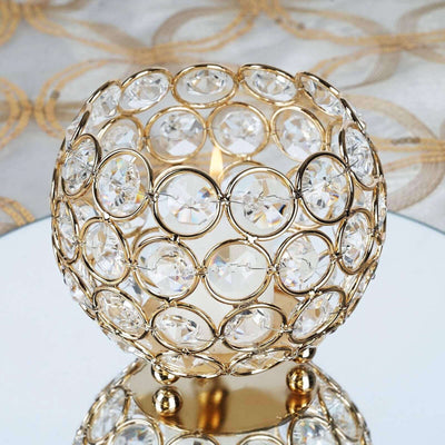 Crystal Beaded Metal Votive Tealight Candle Holder 4" Round Gold - Multipurpose Table Vase for Stylish Decor