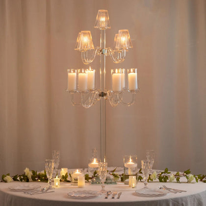 Crystal Glass Floor Candelabra – 11-Arm Candle Holder for Taper