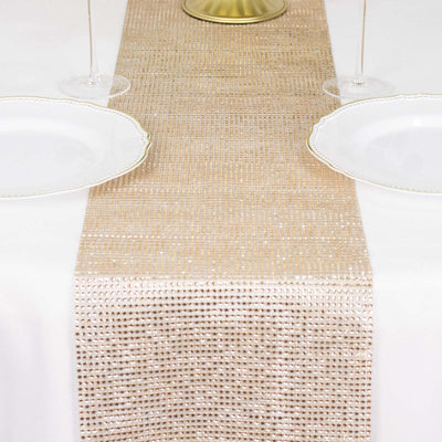 Crystal Rhinestone Table Runner 10"x108" Champagne - Shiny Diamond Mesh Bling Table Decor