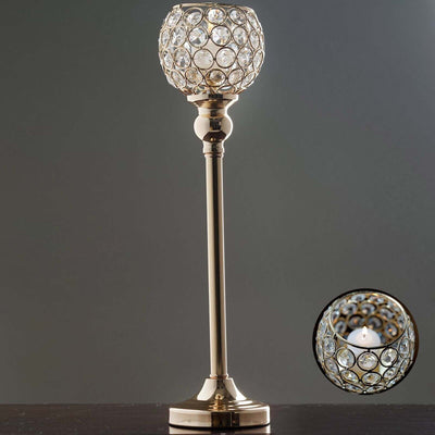 Crystal Votive Pillar Candle Holder 16" Gold - Metal Tealight Round Stand for Upscale Decor