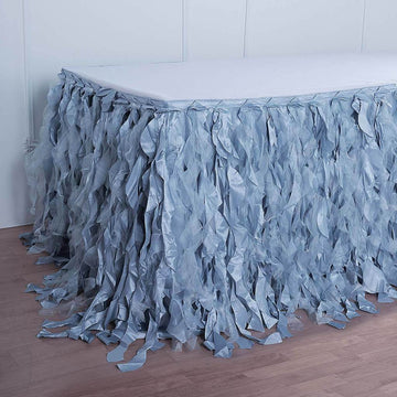 Enhance Your Event Decor with the Dusty Blue Curly Willow Taffeta Table Skirt