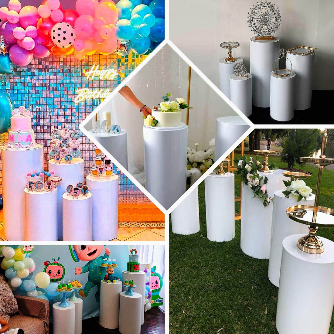 White Metal Cylinder Prop Pedestal Stands | eFavormart