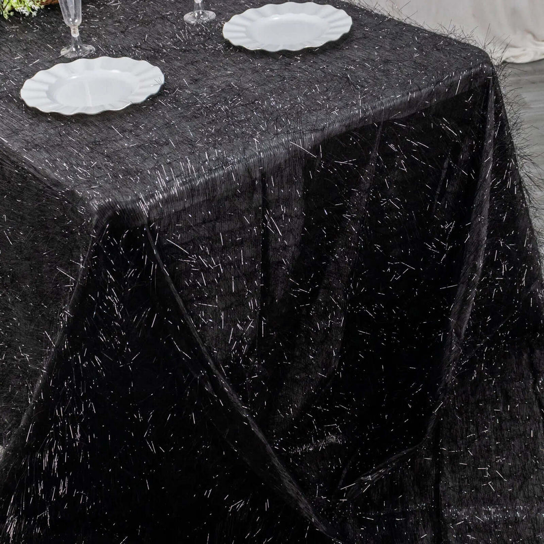 Metallic Fringe Shag Tablecloth 90