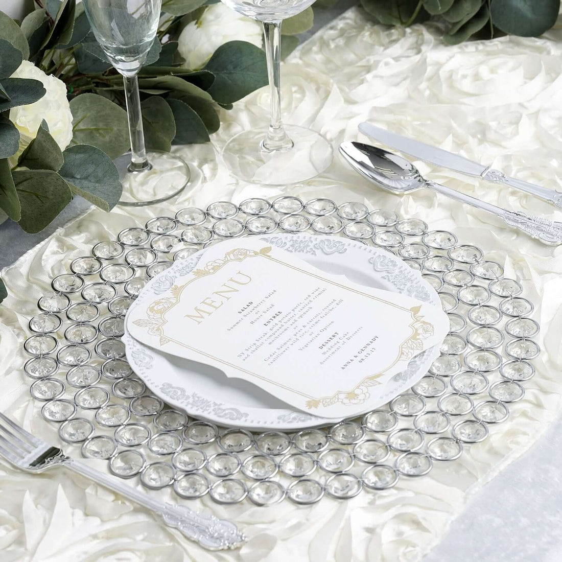 Silver Crystal Beaded Charger Plate | eFavormart