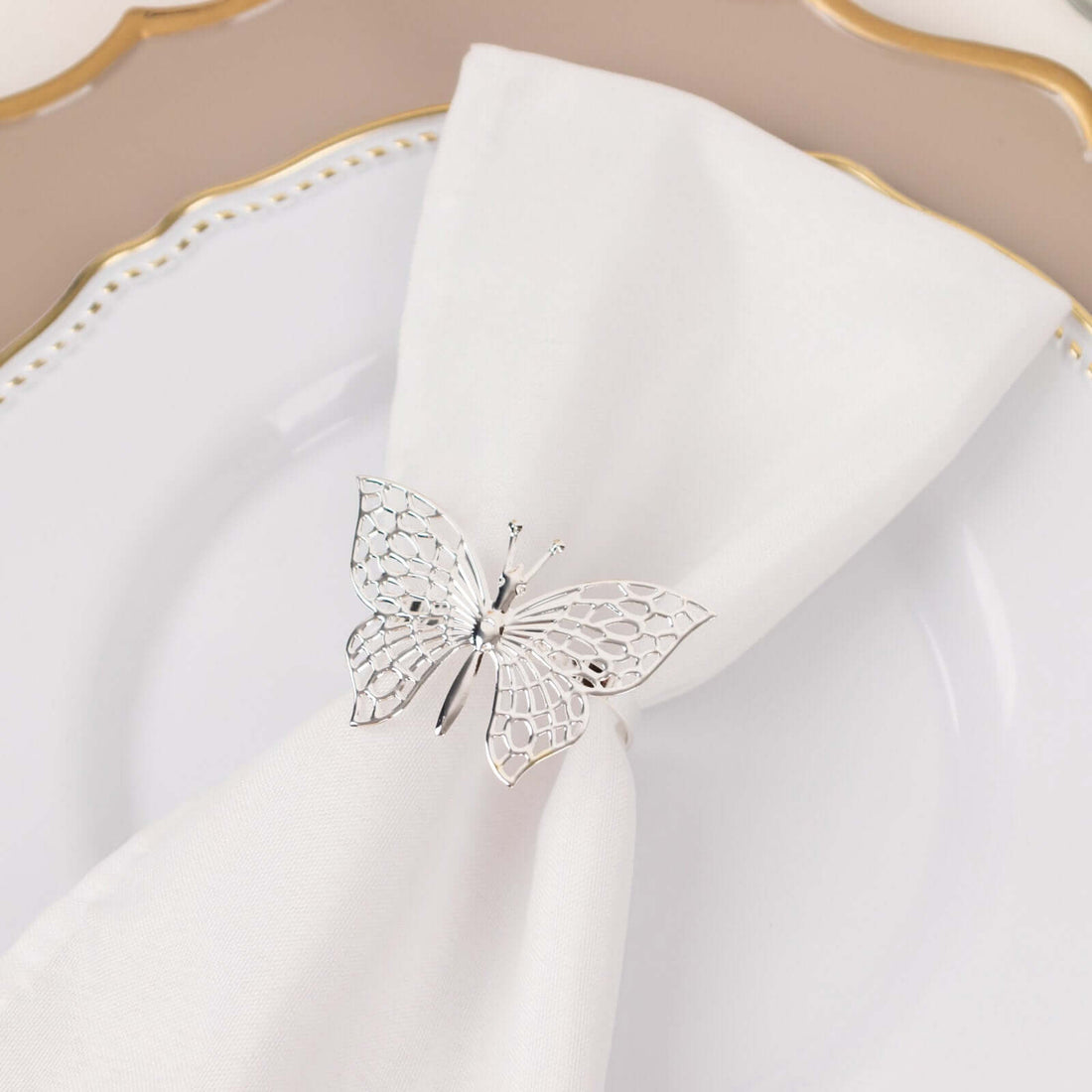 4-Pack Silver Laser Cut Butterfly Napkin Rings | eFavormart
