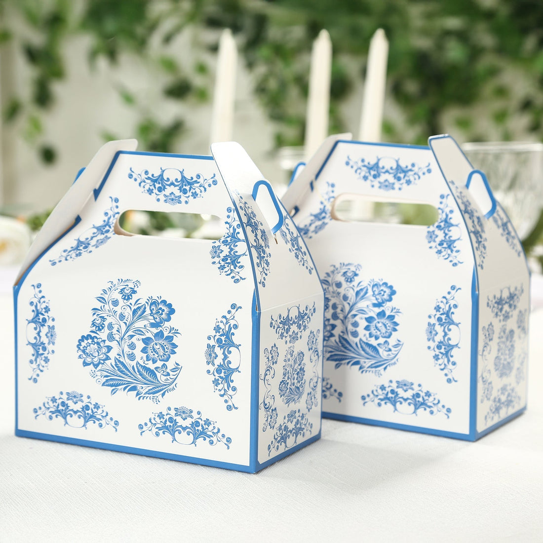 25-Pack White & Royal Blue Damask Favor Boxes | eFavormart