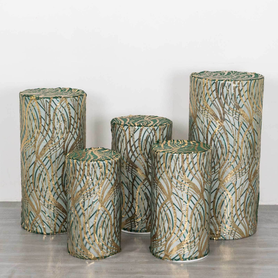 5 Green Wave Mesh Cylinder Pillar Prop Covers | eFavormart