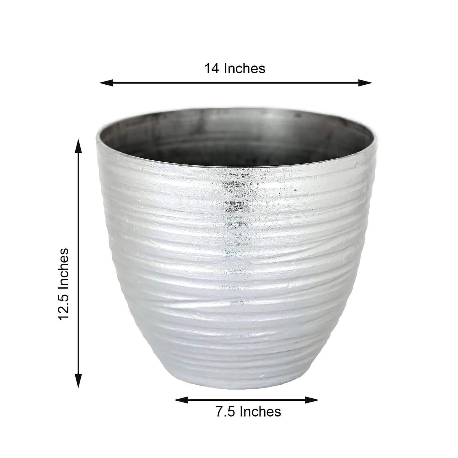 14 inch indoor plant pot Metallic Silver Finish Large Indoor Flower Plant Pot