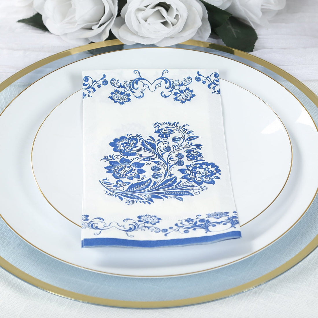 50-Pack Royal Blue Damask Paper Dinner Napkins | eFavormart