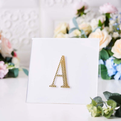 Decorative Rhinestone Alphabet "A" Letter Stickers 4", Gold Glitter Adhesive Craft Letters - DIY Sparkle Embellishments