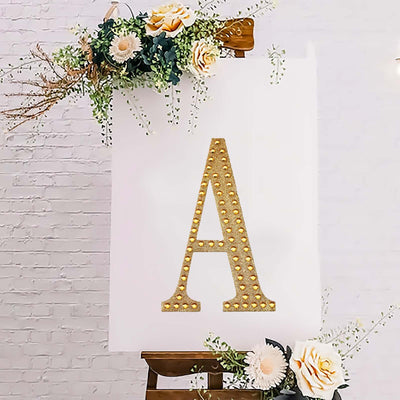 Decorative Rhinestone Alphabet "A" Letter Stickers 8", Gold Glitter Adhesive Craft Letters - DIY Sparkle Embellishments