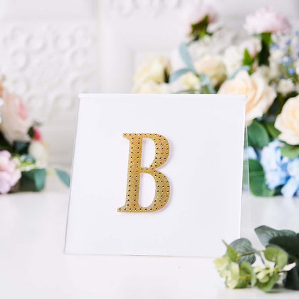 Decorative Rhinestone Alphabet "B" Letter Stickers 4", Gold Glitter Adhesive Craft Letters - DIY Sparkle Embellishments