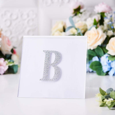 Decorative Rhinestone Alphabet "B" Letter Stickers 4", Silver Glitter Adhesive Craft Letters - DIY Sparkle Embellishments