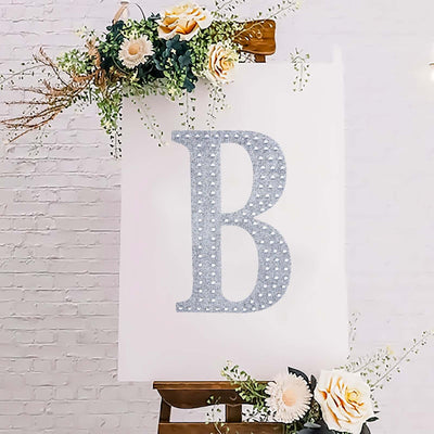 Decorative Rhinestone Alphabet "B" Letter Stickers 8", Silver Glitter Adhesive Craft Letters - DIY Sparkle Embellishments