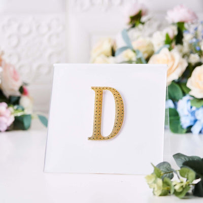 Decorative Rhinestone Alphabet "D" Letter Stickers 4", Gold Glitter Adhesive Craft Letters - DIY Sparkle Embellishments