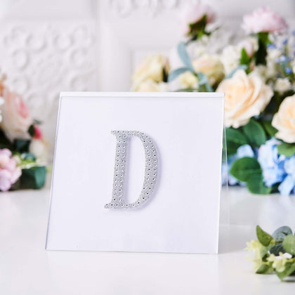 Decorative Rhinestone Alphabet "D" Letter Stickers 4", Silver Glitter Adhesive Craft Letters - DIY Sparkle Embellishments
